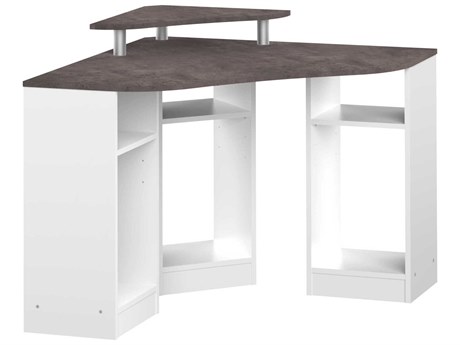TemaHome Corner Melamine White Concrete Look Gray Oak Wood Corner Desk