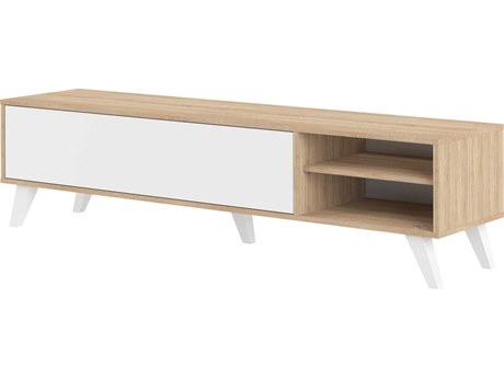 TemaHome Prism 65" Beech Wood Melamine Natural Oak White TV Stand