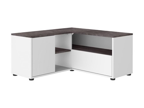 TemaHome Angle 36" Oak Wood Melamine White Concrete Look TV Stand