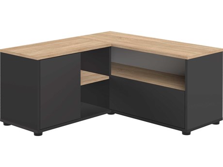 TemaHome Angle 35" Oak Wood Melamine Black Natural TV Stand
