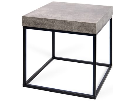 TemaHome Petra Square Faux Stone Concrete Look Top Black Legs End Table