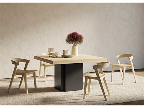 TemaHome Dusk Square Wood Melamine Light Oak & Pure Black Dining Table