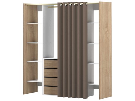 TemaHome Tom Melamine Natural Oak White Taupe Brown Wood Wardrobe Armoire