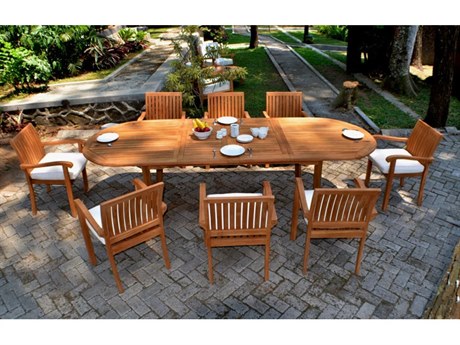 Teak Smith 9 Pieces 117" Large Double Oval Dining Set