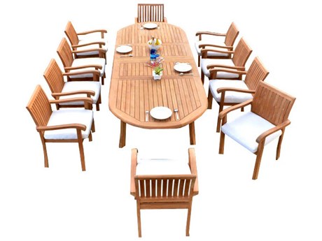 Teak Smith 11 Pieces 117" Large Double Oval Dining Set
