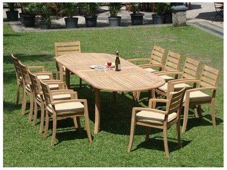 Teak Smith 11 Pieces 117" Large Double Oval Dining Set