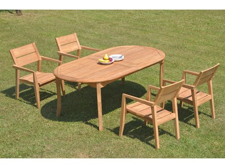 Teak Smith 5 Pieces 117" Large Double Oval Dining Set