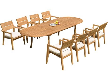 Teak Smith 9 Pieces 117" Large Double Oval Dining Set