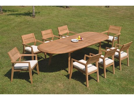 Teak Smith 9 Pieces 117" Large Double Oval Dining Set