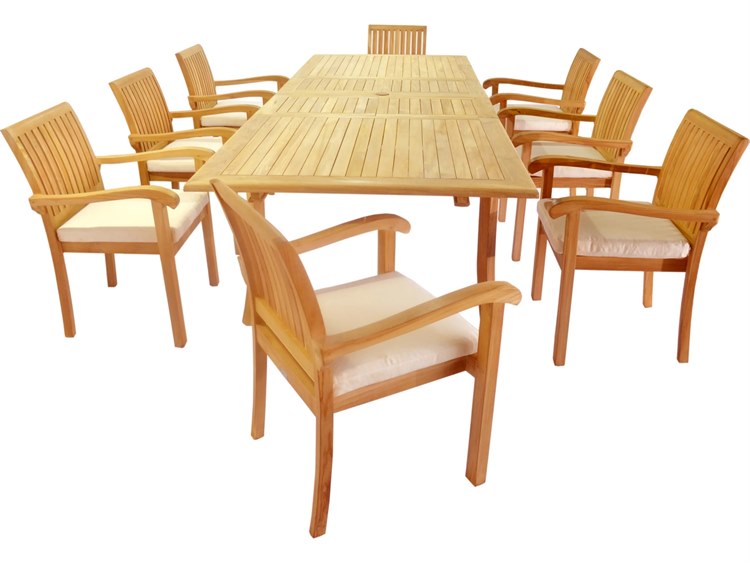 Teak Smith 9 Piece Double Extension Rectangular Dining Set Teak 4