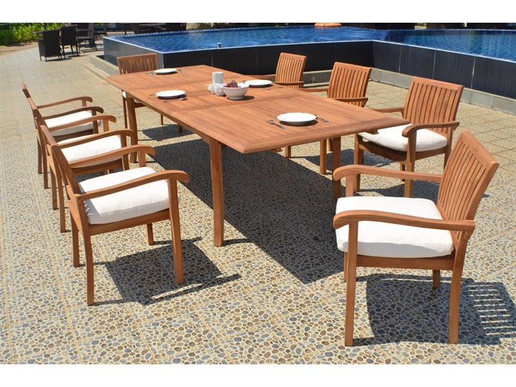 Teak Smith 9 Piece Double Extension Rectangular Dining Set Teak 7
