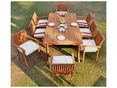 Teak Smith 9 Pieces 117" Double Extension Rectangular Dining Set