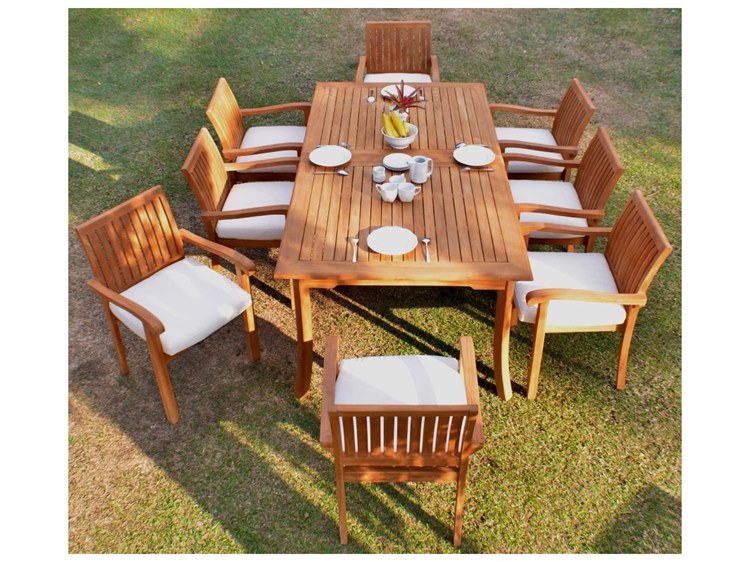 Teak Smith 9 Piece Double Extension Rectangular Dining Set Teak 8