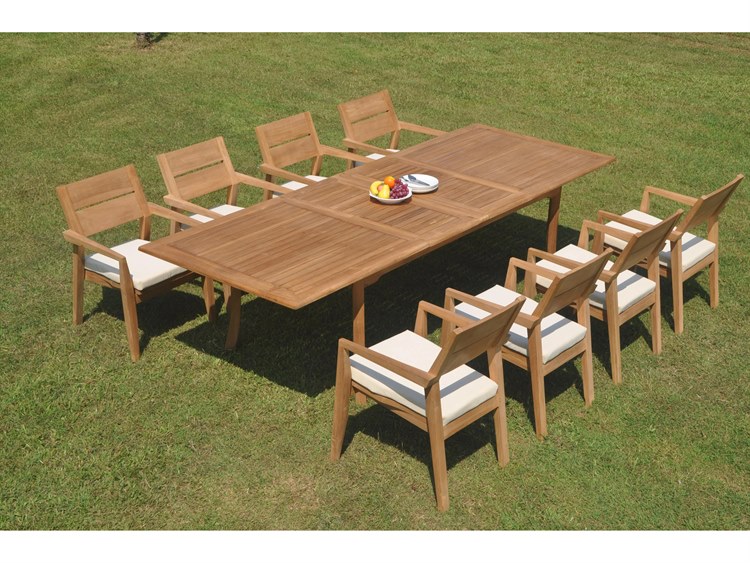 Teak Smith 9 Piece Double Extension Rectangular Dining Set Teak 2