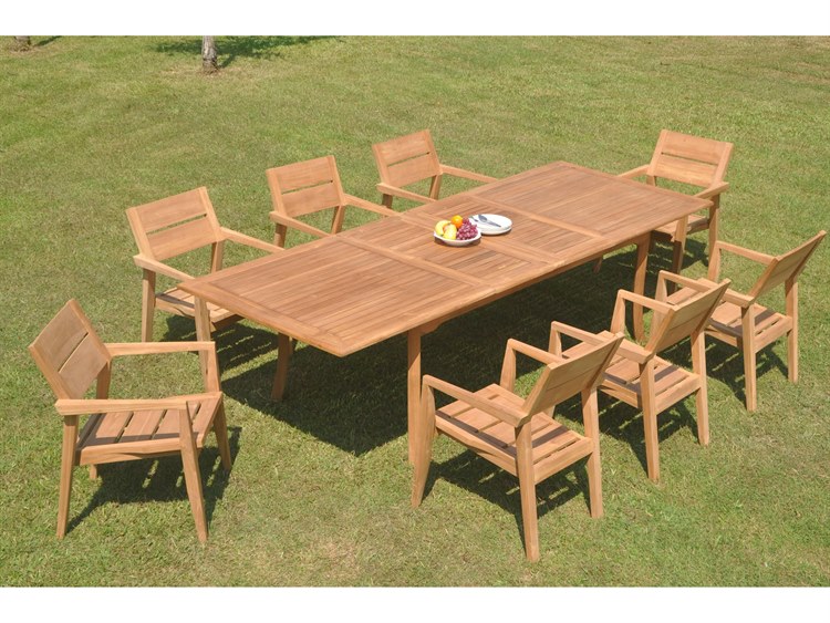 Teak Smith 9 Piece Double Extension Rectangular Dining Set Teak 9