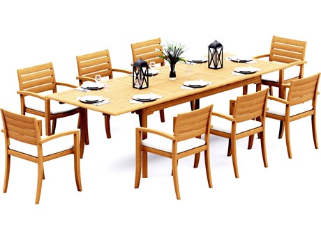 Teak Smith 9 Pieces 117" Double Extension Rectangular Dining Set