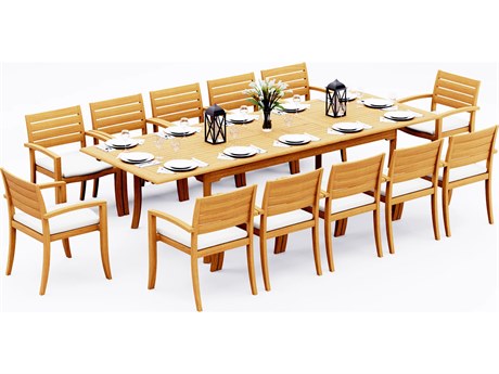 Teak Smith 13 Pieces 117" Double Extension Rectangular Dining Set