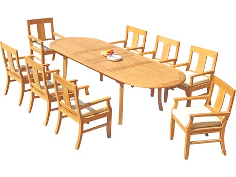 Teak Smith 9 Pieces 117" Large Double Oval Dining Set