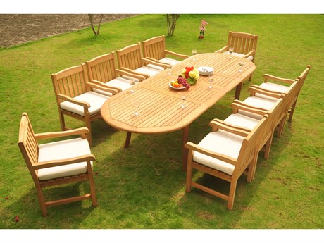 Teak Smith 11 Pieces 117" Large Double Oval Dining Set
