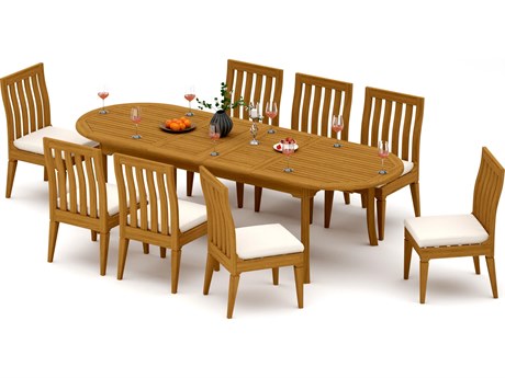 Teak Smith 9 Pieces 117" Large Double Oval Dining Set