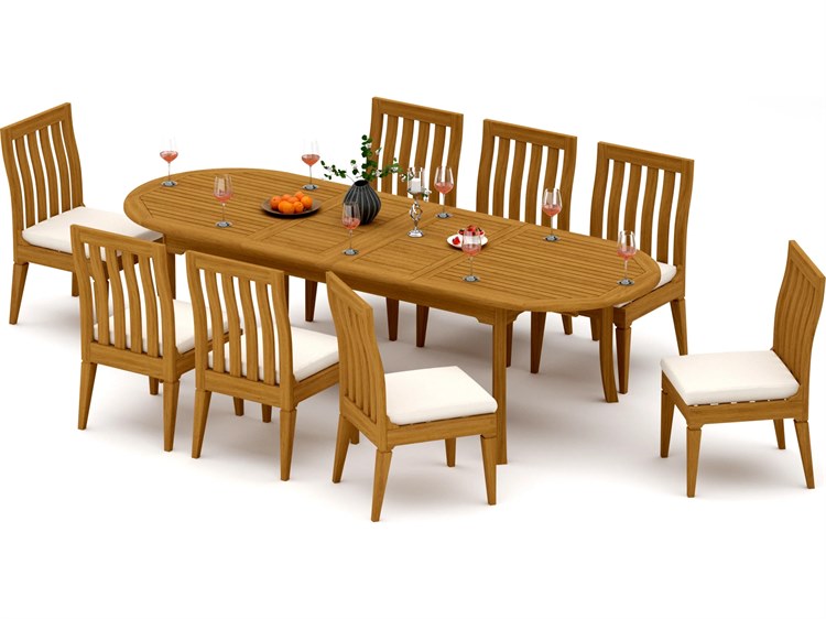 Teak Smith 9 Pieces 117" Large Double Oval Dining Set