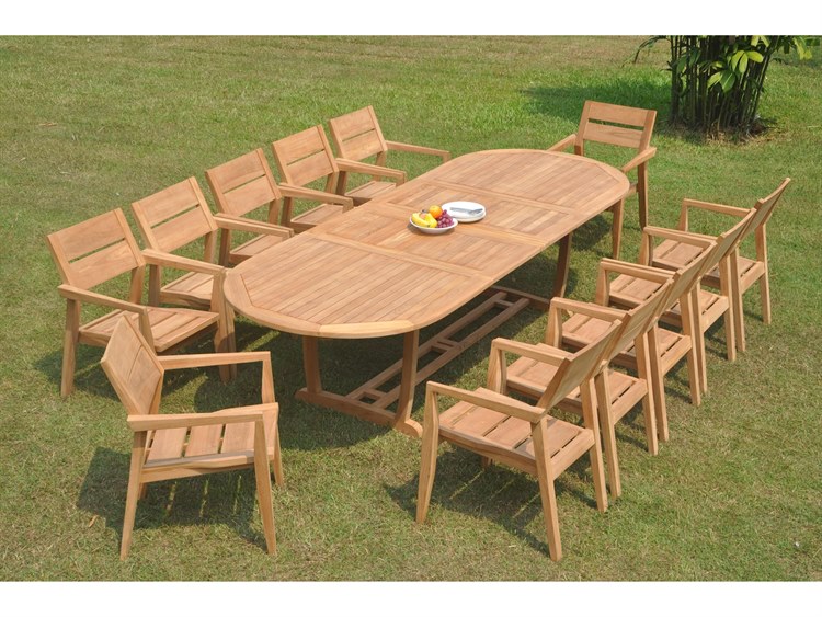 Teak Smith 13 Pieces 118 inch Oval Dining Set Brown 2