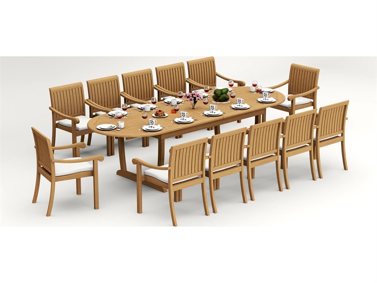 Teak Smith 13 Pieces 118 inch Oval Dining Set Brown 5