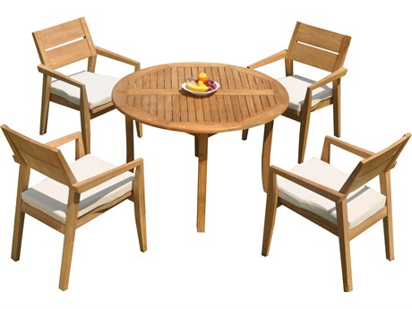 Teak Smith 5 Pieces 48" Round Fixed Dining Set