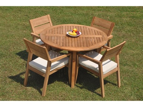 Teak Smith 5 Pieces 48" Round Fixed Dining Set