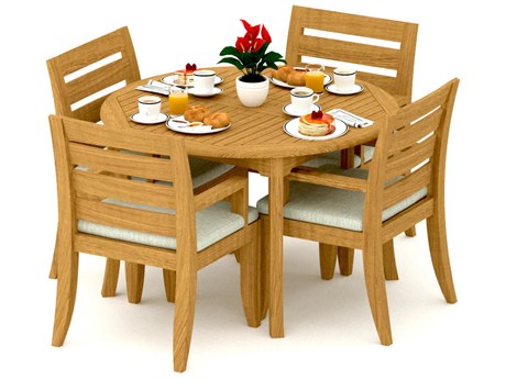 Teak Smith 5 Pieces 48" Round Fixed Dining Set