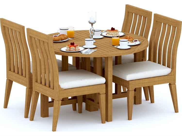 Teak Smith 5 Pieces 48" Round Butterfly Dining Set