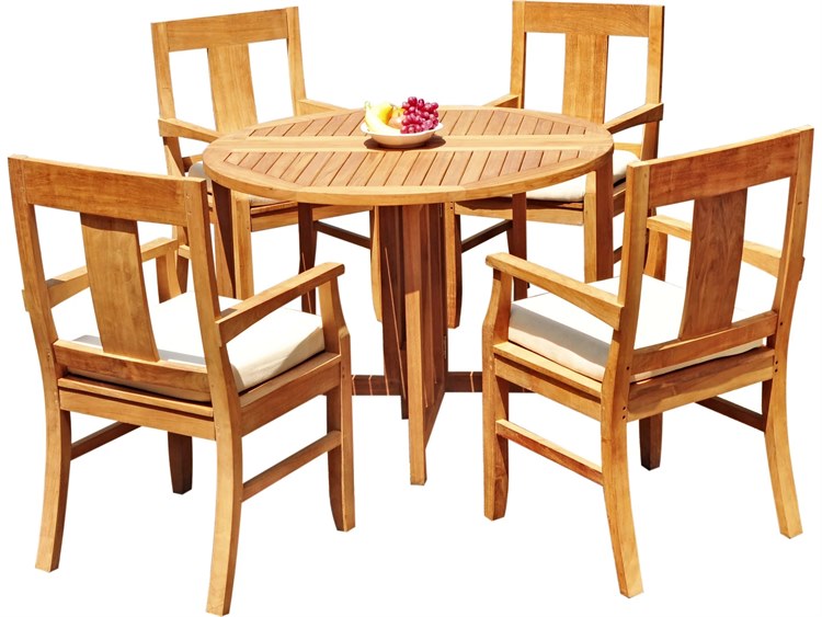 Teak Smith 5 Pieces 48" Round Butterfly Dining Set