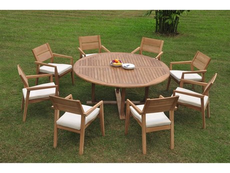 Teak Smith 9 Pieces 72" Round Dining Set