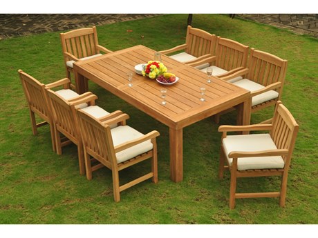 Teak Smith 9 Pieces Canberra 86" Rectangular Dining Set with Cushions