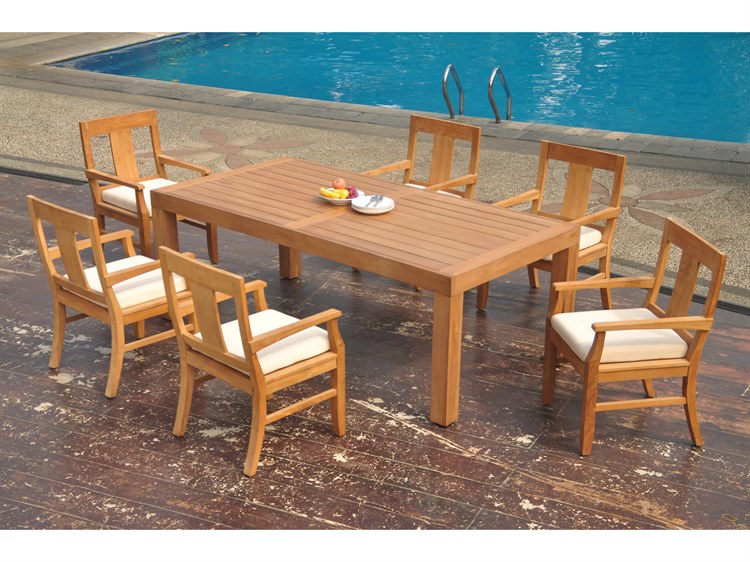 Teak Smith  Pieces Canberra 86" Rectangular Dining Set with Cushions