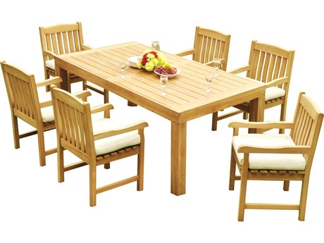 Teak Smith 7 Pieces Canberra 86" Rectangular Dining Set with Cushions
