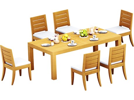 Teak Smith 7 Pieces Canberra 86" Rectangular Dining Set with Cushions
