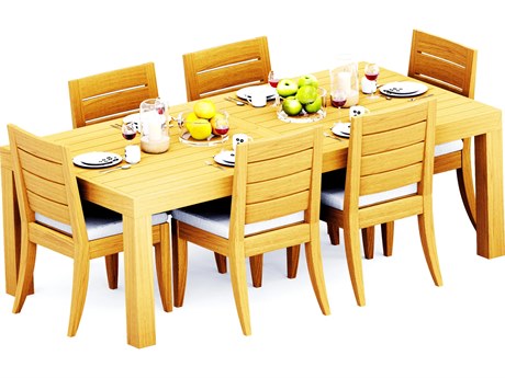 Teak Smith 7 Pieces Canberra 86" Rectangular Dining Set with Cushions