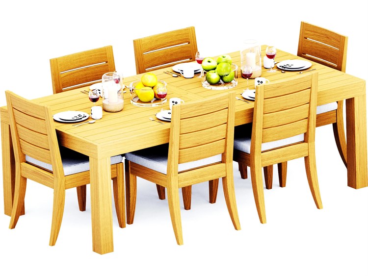 Teak Smith 7 Pieces Canberra 86" Rectangular Dining Set with Cushions
