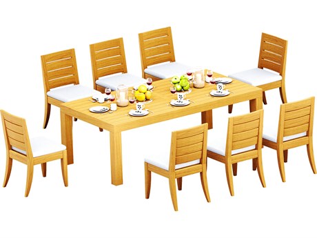 Teak Smith 9 Pieces Canberra 86" Rectangular Dining Set with Cushions