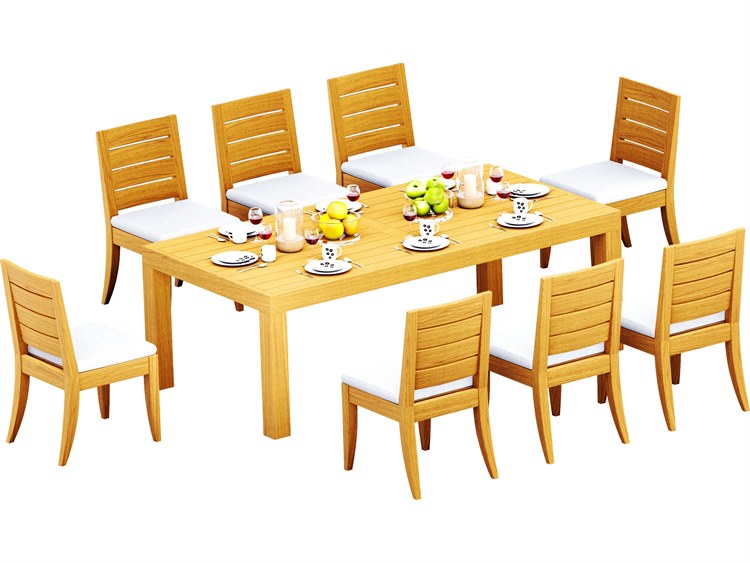 Teak Smith 9 Pieces Canberra 86" Rectangular Dining Set with Cushions