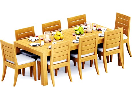 Teak Smith 9 Pieces Canberra 86" Rectangular Dining Set with Cushions