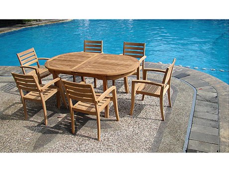 Teak Smith 7 Pieces 94" Large Double Oval Dining Set