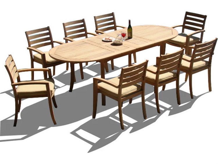 Teak Smith 9 Piece Double Oval Dining Set Brown 7