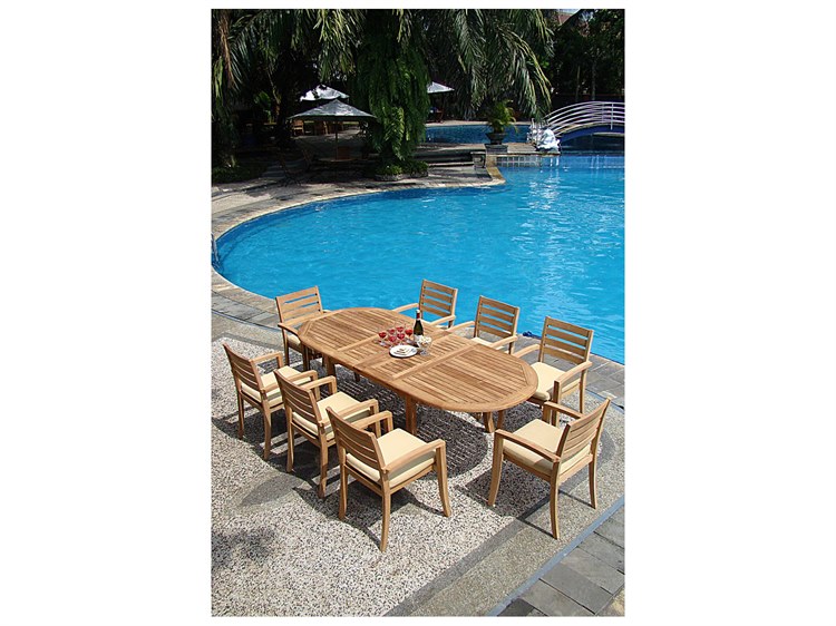 Teak Smith 9 Piece Double Oval Dining Set Brown 3