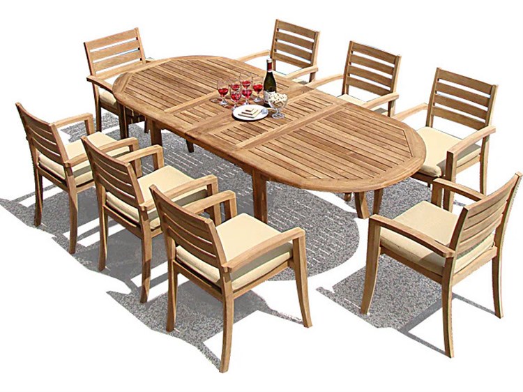 Teak Smith 9 Piece Double Oval Dining Set Brown 4