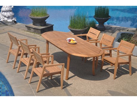 Teak Smith 7 Pieces 94" Large Double Oval Dining Set