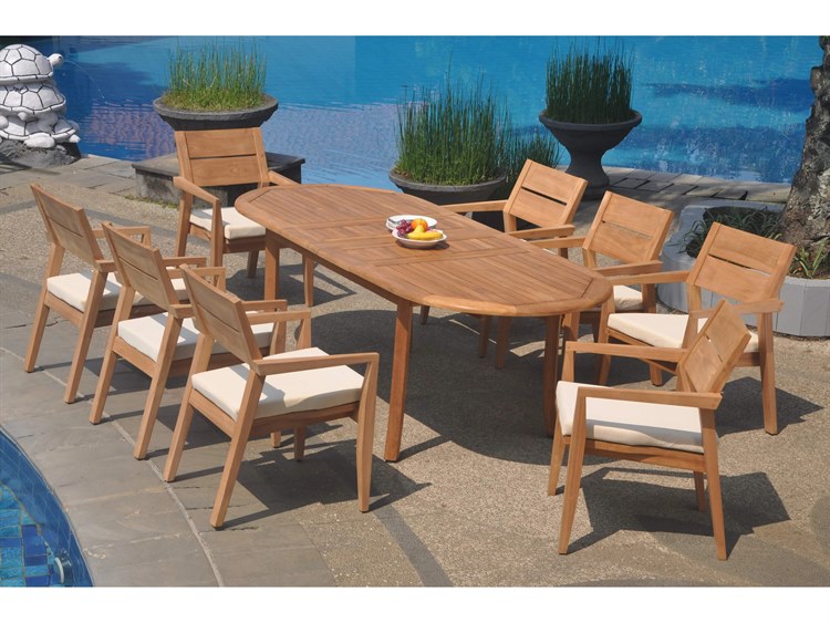 Teak Smith 9 Piece Double Oval Dining Set Brown 6