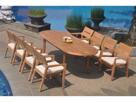 Teak Smith 9 Pieces 94" Large Double Oval Dining Set