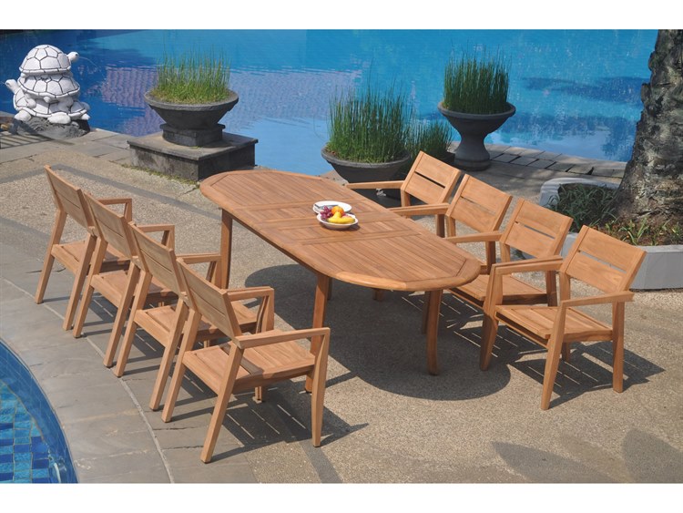 Teak Smith 9 Piece Double Oval Dining Set Brown 5